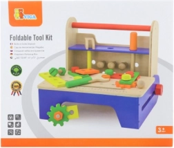 Fa csavarozó készlet szerszámokkal és összecsukható munkapaddal