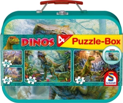 Gyerek dinoszauruszos puzzle 4 az 1-ben bádogbőröndben