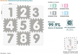Antibakteriális habszivacs kirakó pad számokkal, 9 db, szürke–fehér, EVA, 10 hónapos kortól