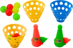 Ügyességi játék kosárkákkal és kilövővel, 2 kosárka és 6 labda