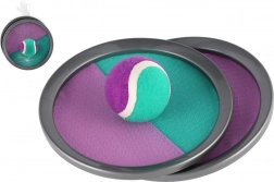 Catch ball játék tépőzárral, 19 cm – zöld‑lila, hálóban