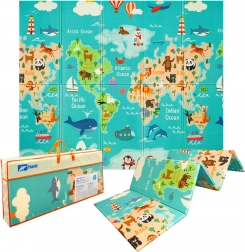 Humbi kétoldalas, összehajtható XPE hab játszószőnyeg 200 × 180 × 1 cm világ térképe és utcák