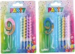 Party gyertya 9-es szám kiegészítő gyertyákkal