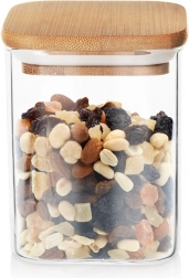 Üveg tárolóedény szóródó élelmiszerekhez bambusz fedéllel és tömítéssel 850 ml