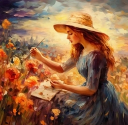 Gyémántmozaik - nő kalapban