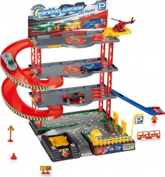 Parkolóállomás helikopterrel és fém autókkal 59 × 27 × 39 cm