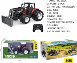 Távirányítós traktor tolólappal 1:24 piros