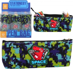 Úti kozmetikai táska dinoszauruszokkal és pixeles mintával, kékeszöld 20x8cm