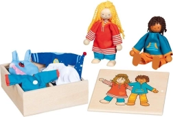 Goki babák Fynja és Fabio ruhákkal, fa dobozban