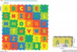 36 darabos EVA hab padlópuzzle számokkal és betűkkel, 10 hónapos kortól