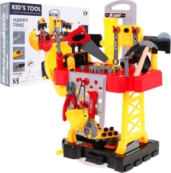 Gyermek szerszámkészlet 3 az 1-ben – bőrönd, munkapad és építésvezető jelmez, 85 db