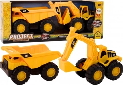 Építőipari gépek készlet markoló billenőplatós teherautó költöztetés sárga