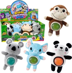 Plüss bábjáték nyomkodható vizes gyöngyökkel, 17 cm, állatfigurák mixe