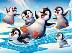 WOODEN CITY Vidám pingvinek fa puzzle, 40 darab