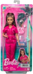 barbie barna hajú rózsaszín overálban, kiegészítőkkel