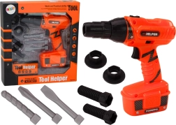 Gyerek akkumulátoros fúró fúrószárakkal és csavarokkal narancssárga