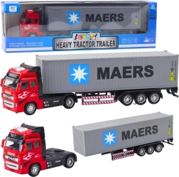 Konténerszállító teherautó pull-back meghajtással, nyitható ajtókkal, piros-szürke