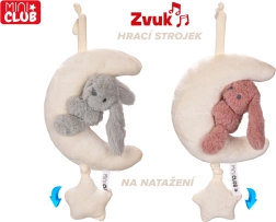 Plüss holdacska nyuszival, felhúzható zeneszerkezettel, 35 cm