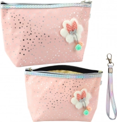 Púder rózsaszín tolltartó vagy kozmetikai táska masnival és csillogással