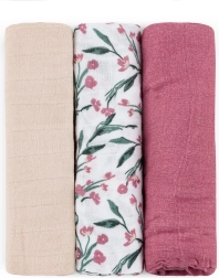 Petite&Mars Moussy pink meadow bambusz muszlin pelenkák 68 × 68 cm (3 db)