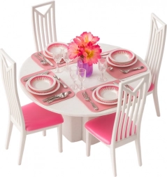 Babaház bútor szett – étkező asztallal, székekkel és edénykészlettel, 43 darab
