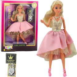 ANLILY baba elegáns arany-rózsaszín báli ruhában kiegészítőkkel