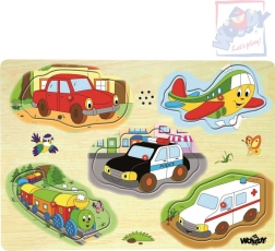 Woody fa hangos puzzle közlekedési eszközök 5 darabos