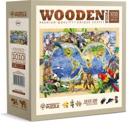 WOODEN CITY Állatos világtérkép fa puzzle, 1010 darab