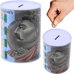 Fém persely 500 PLN bankjegy motívummal 16 × 12 cm