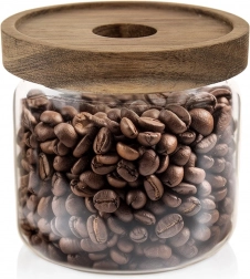 Üveg tárolóedény szóródó élelmiszerekhez fa tetővel és tömítéssel 500 ml