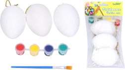 Kifesthető tojások 5 × 8 cm, 3 darabos készlet festékkel és ecsettel