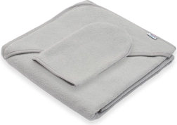 New Baby Basic gyermek frottír kapucnis törölköző 80 × 80 cm, szürke