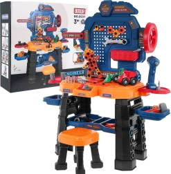 Gyerek munkapad 3+ interaktív akkus fúróval, székkel és 181 kiegészítővel