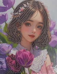 Gyémántfestés Lány virágokkal vásznon 23x30 cm