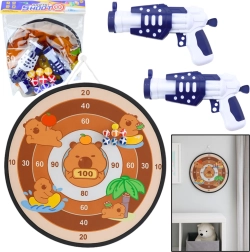 Gyerek kapibara célbalövő játék pisztolyokkal és tépőzáras labdákkal, 73,5 cm