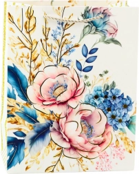 Ajándéktáska virágokkal és arany elemekkel