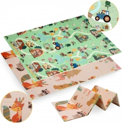 Kétoldalas, összecsukható XPE hab játszószőnyeg HUMBI 120 × 180 cm – erdő és falu, XPE