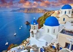 Puzzle Santorini – kilátás hajókkal, Görögország 1000 darab
