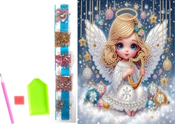 Gyémántszemes festés vásznon – karácsonyi angyalka 23 × 30 cm
