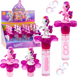 Unikornis buborékpálca forgó virággal és LED fénnyel, 20 cm