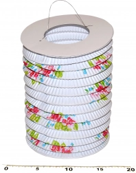 Papírlampion henger Alap fehér virágokkal 15 cm