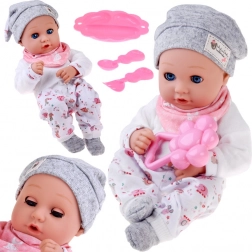32 cm-es baba mozgó szemhéjakkal és etetőkészlettel