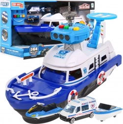 Interaktív rendőrségi hajó 2 az 1-ben tárolóhellyel, fényekkel és hangokkal