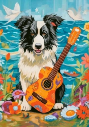 500 darabos puzzle Collie gitárral