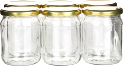 6 db-os befőttesüveg készlet 520 ml, arany csavaros tetőkkel, fi 82