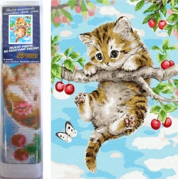 Norimpex gyémántkirakó Cseresznyén ülő kiscica 30 × 40 cm