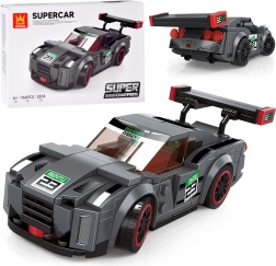 Műszaki építőkészlet sportautó, szürke, 166 darab matricákkal