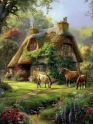 Gyémántfestés Erdei kunyhó kreatív készlet 30x40 cm