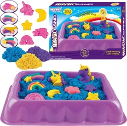 kinetikus homok 0,6 kg unikornisokkal és szivárvánnyal, tálcás asztallal és formákkal Woopie