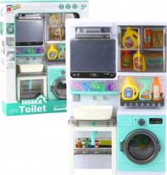 Gyermek fürdőszoba mosógéppel, mosdóval, fény- és hangeffektekkel